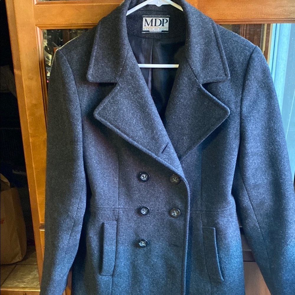 Vintage Double-Breasted Wool Pea Coat with Wide Lapels Y2K Professional Fall